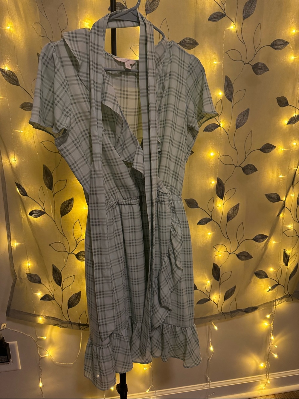LC Lauren Conrad Sage Plaid Wrap-Style Dress